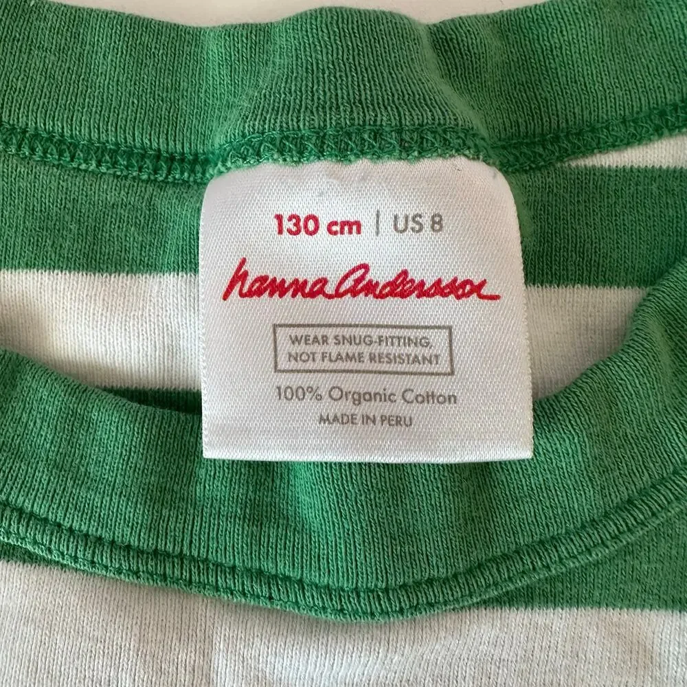Hanna Andersson Girl’s Striped Short Sleeve John Pajama‎ Top Size 8 130cm Green
